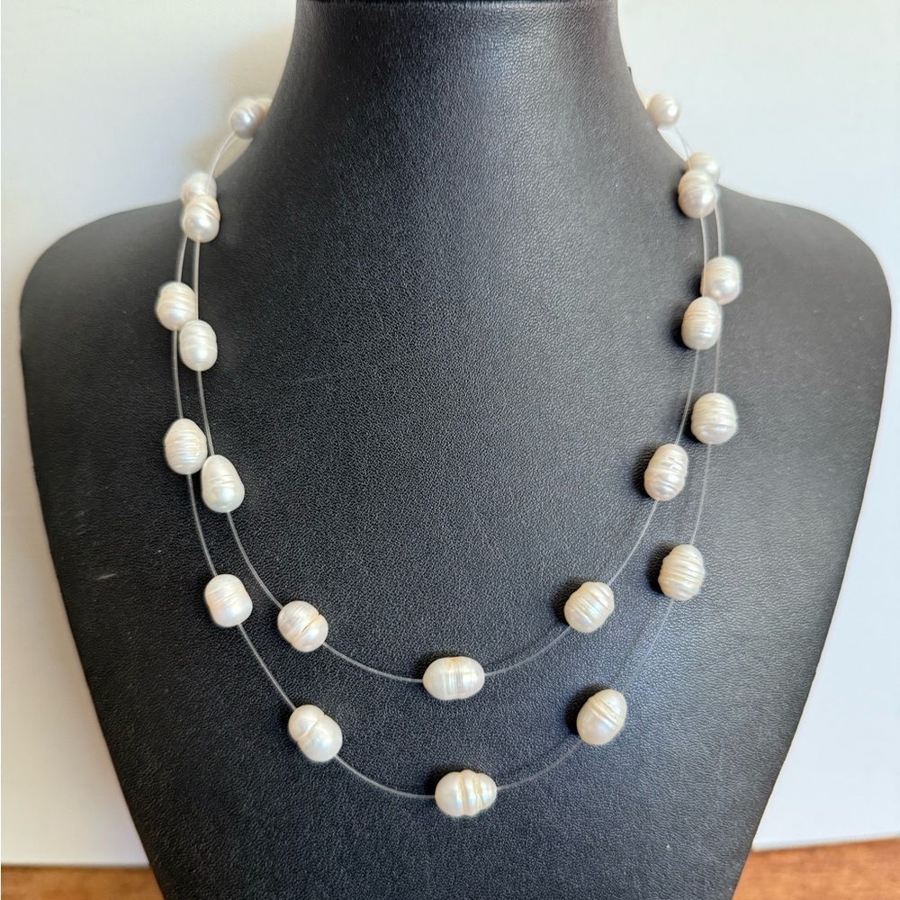 Helzberg Diamonds Elegant Sterling Double Strand Station White Pearl Necklace